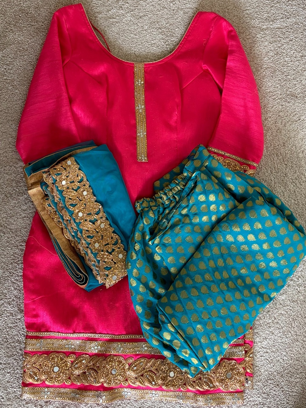 Pink and Teal Embellished Salwar Kameez Set